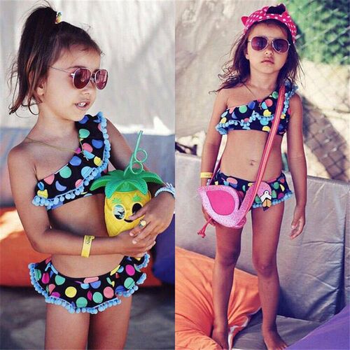 Summer New Kid Baby Girls Tankini Bikini Set shoulder strap