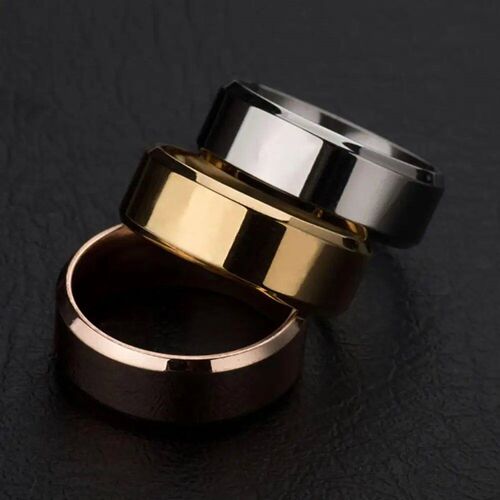 Mens Silver Color Black Stainless Steel Ring Classic Solid
