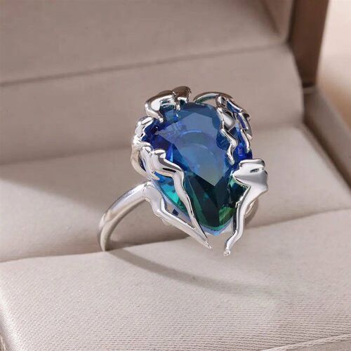 Zircon Flame Drop Rings For Women Stainless Steel Water Drop