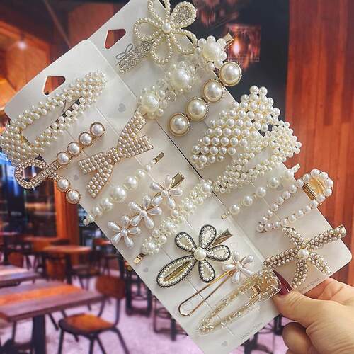 1+Set+Fashion+Handmade+Pearls+Hair+Clips+Pin+For+Women++Geom