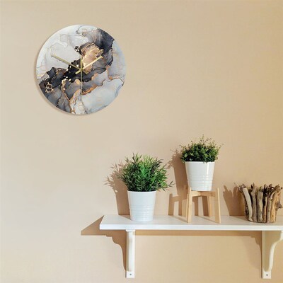 Abstract Alcohol Ink Printed Wall Clock Modern Art Marble Te