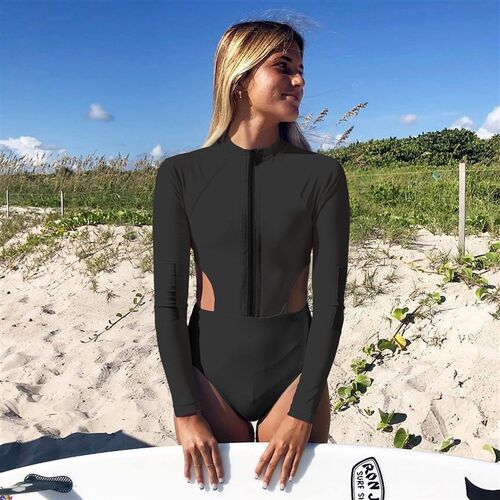 Surfing One Piece Swimsuit Cut Out Swimsuit Print Long Sleev