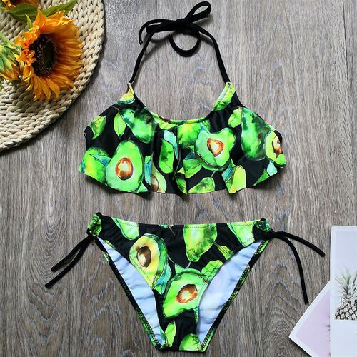 5-14 Years Girl Swimsuit Kids Tropical Avocado Print Teenage