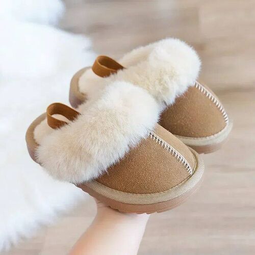 Childrens Cotton Slippers Fashion Solid Color Plush Home Sl