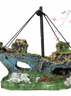 Small Landscaped Aquarium Pirate Fish Tank Boat Artificial O
