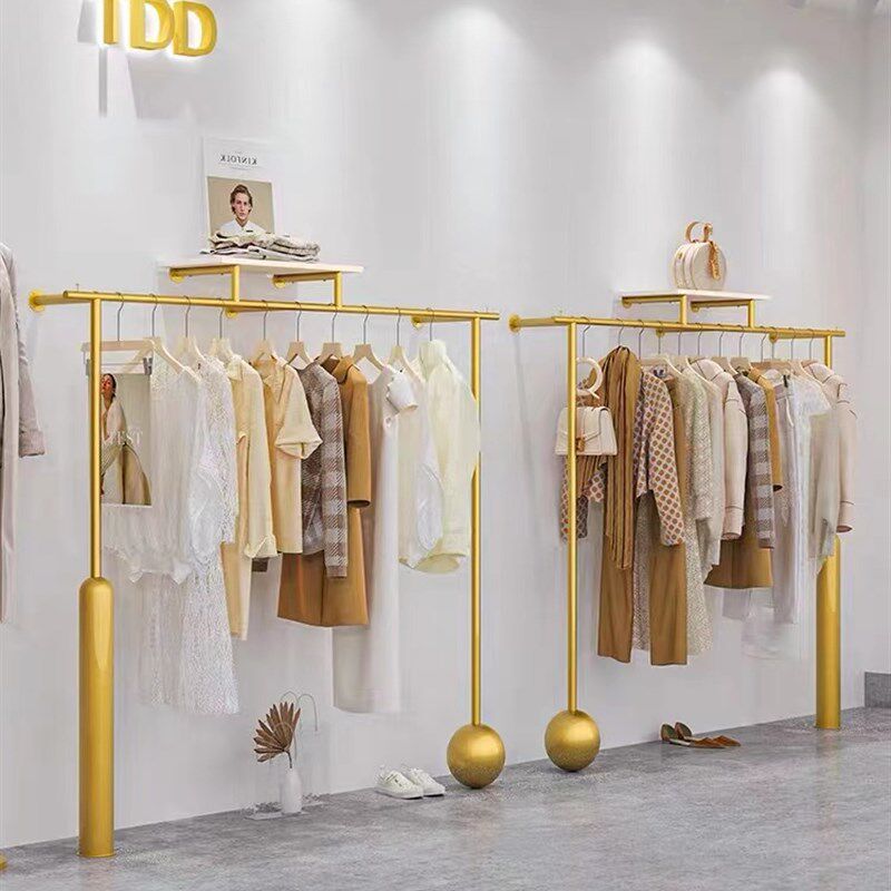 服装店展示架上墙铁艺金色挂衣架专用网红陈列架男女装店货架定制