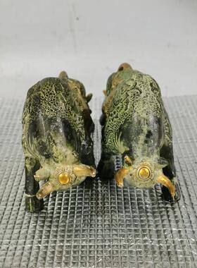 古玩铜牛收藏铜器财牛铜鎏金仿古摆件收藏办公室卧室装饰工艺品