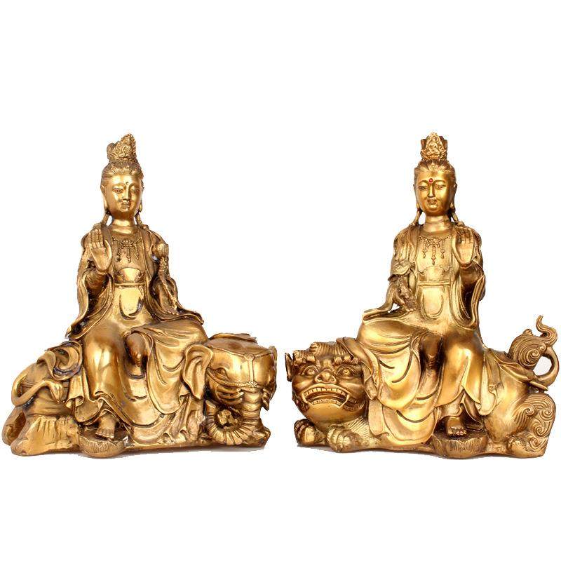 铜器黄铜文殊菩萨像普贤菩萨摆设家居工艺品用品