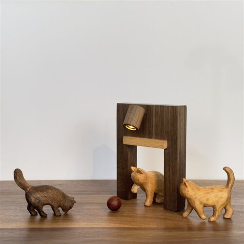 冰冷森林 原木手作木雕朦胧猫床头氛围睡眠小夜灯装饰猫店摆件