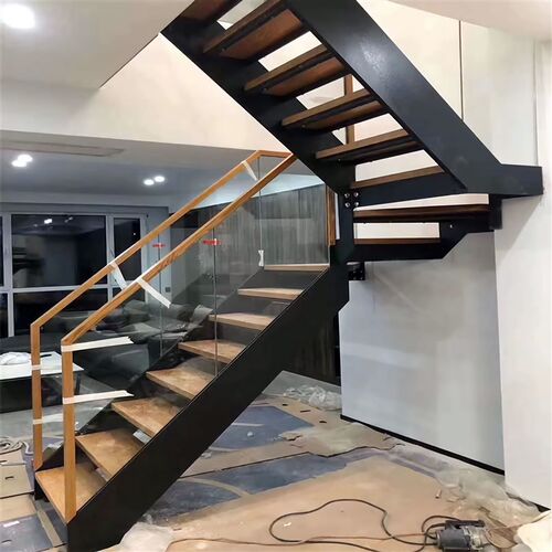 玻璃楼梯厂家定制家用钢木阁楼跃层复式室内踏步双梁整体loft现代