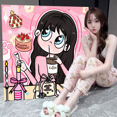 星蝶公主我要变成装饰画油画布打印头像卡通有框画像定制真人照片