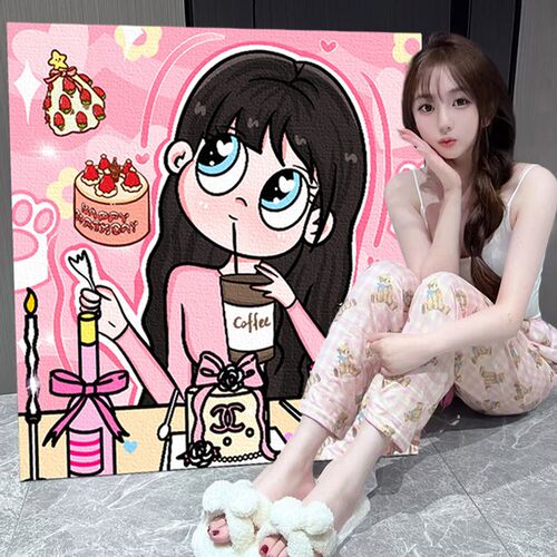 星蝶公主我要变成装饰画油画布打印头像卡通有框画像定制真人照片