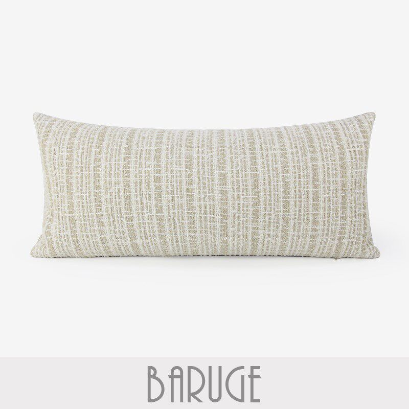 棕白奶油风长条枕棉麻质感编织腰枕客厅布艺沙发靠垫高档靠枕腰垫
