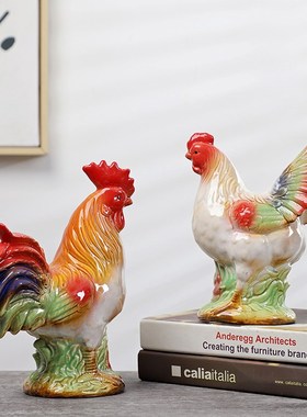 龙年陶瓷鸡摆件吉祥物家居客厅酒柜装饰高档工艺摆设乔迁新居礼品