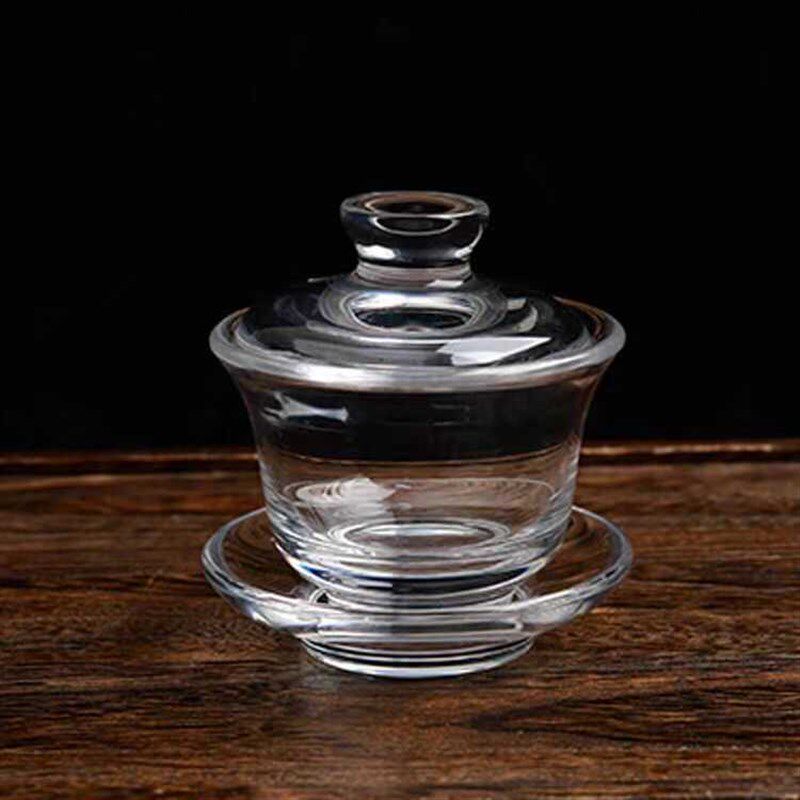 东海原矿工艺水晶盖碗纯手工打磨泡茶碗高档茶具茶器三才茶碗送礼