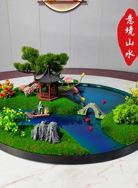 酒店会所餐桌转盘摆件桌花中式圆形摆台大圆桌摆花桌芯沙盘盆景