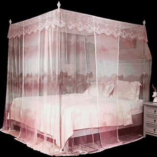 伸缩蚊帐1.8m床家用公主风U型落地加粗支架1.5米 三开门加密纹账