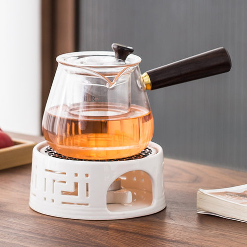 中式蜡烛加热温茶炉陶瓷煮茶器餐厅酒店高温玻璃侧把茶壶水果花茶