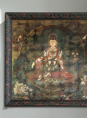 桔子格调 水月 普贤 文殊 菩萨法海寺壁画客厅玄关佛缘挂画装饰画