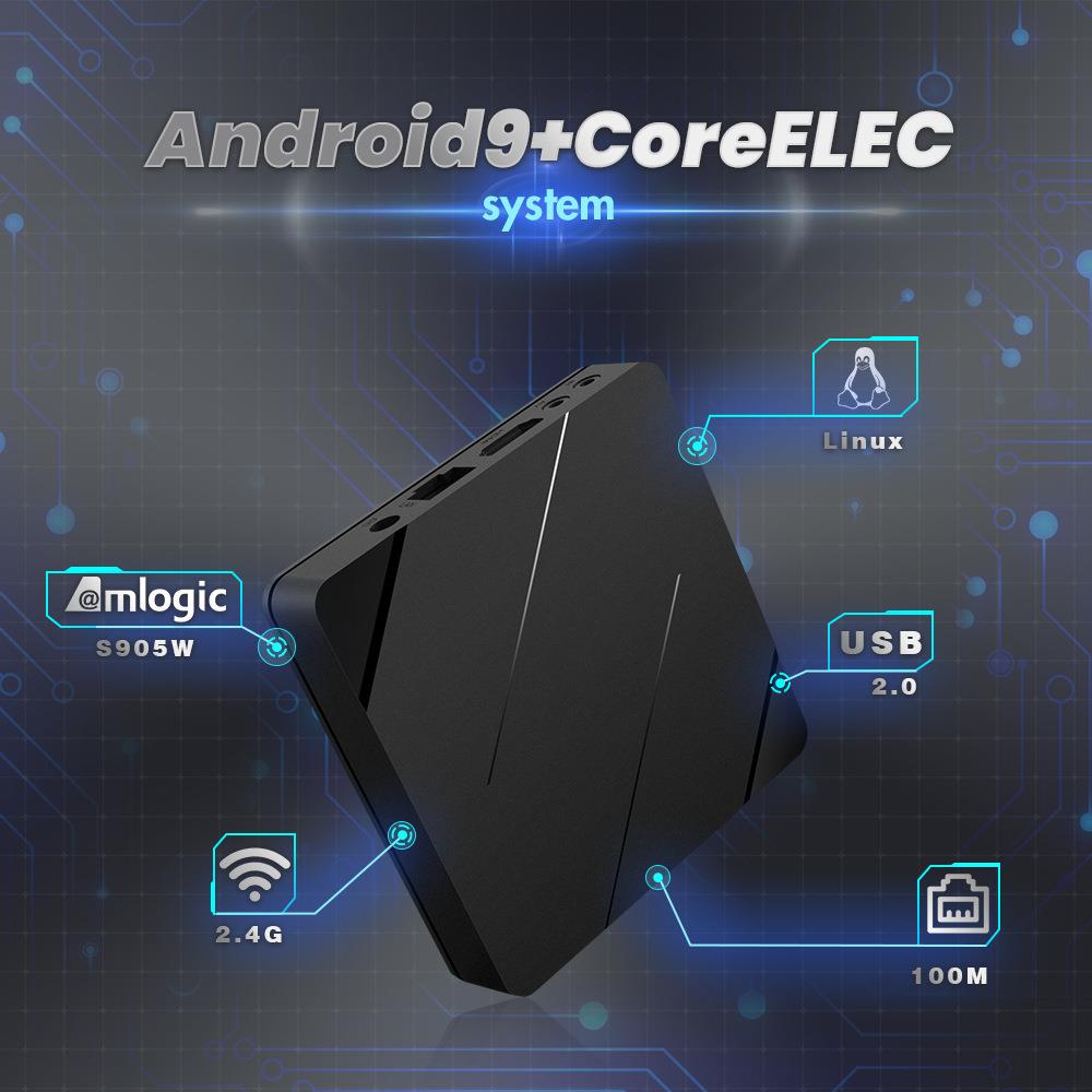 EM95W晶晨S905W网络电视机顶盒子CoreELEC系统媒体播放器Smartbox