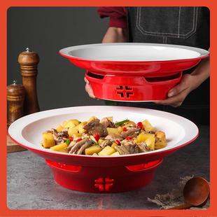 ∈机械手炒鸡大盘鸡盘子剁椒鱼头盘菜盘蜡烛加热炉干锅酒店餐具