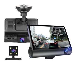 热销4寸三录行车记录仪高清1296P三镜头车前车内车后带倒车影像