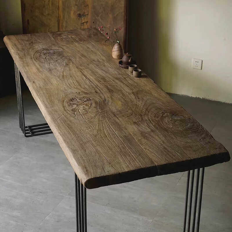 侘寂风老榆木餐桌风化老门板实木大板茶桌民宿酒店长条桌做旧茶桌,住宅家具,吧台,淘宝优惠券,粉丝福利购,淘宝优惠卷