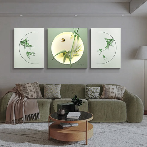 3d浮雕立体客餐厅沙发背景墙装的饰挂画2024年新款高端大气带灯款