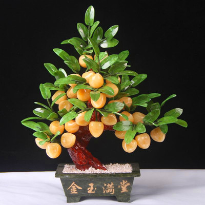 天然黄玉原色28蟠桃树客厅家居寿桃饰品仙桃玉器盘栽工艺品摆件