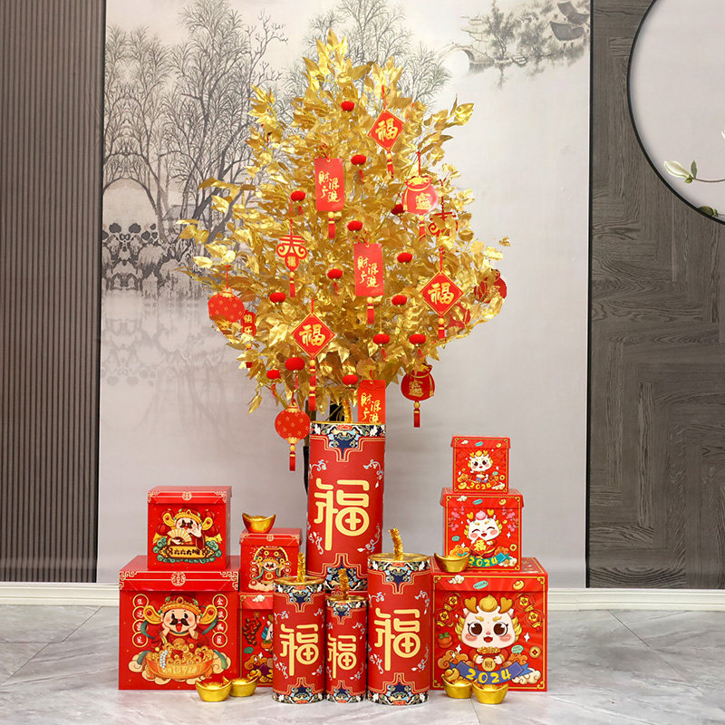 新年装饰场景布置银行商场春节装饰美陈货架2024龙年元旦装饰品