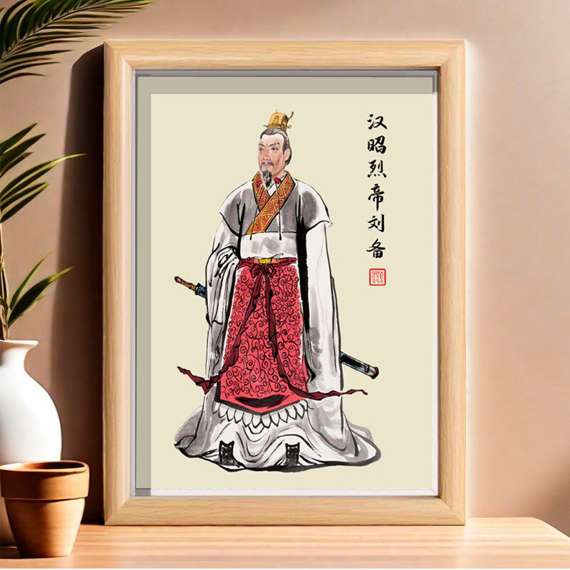 刘备画像相框摆件三国演义人物刘玄德房间装饰画复古中式桌面摆台