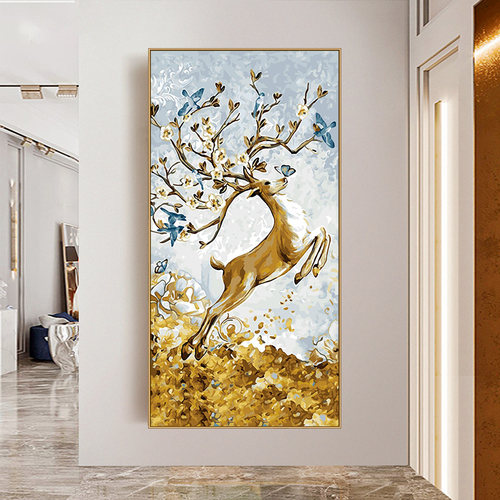 数字油画diy玄关招财画画填色手工填充手绘油彩画玄关装饰画 福鹿