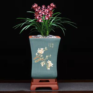 宜兴紫砂兰花盆大号四方手工高档精品点彩蕙兰盆景地面兰草高盆