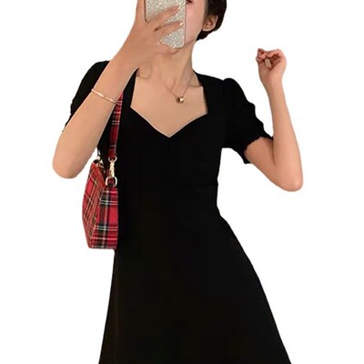black square collar dress, summer New Korean figure-flatteri