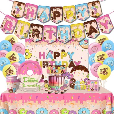 Donut Themed Birthday Party Cutlery Set Paper Cups Tissues F