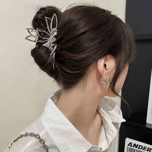 Rhinestone Elf Metal Hair Claw for Women Crab Clip Hairpin C