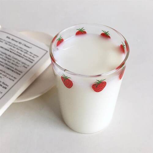 300ml Strawberry Cute Glass Cup With Straw Creative Transpar