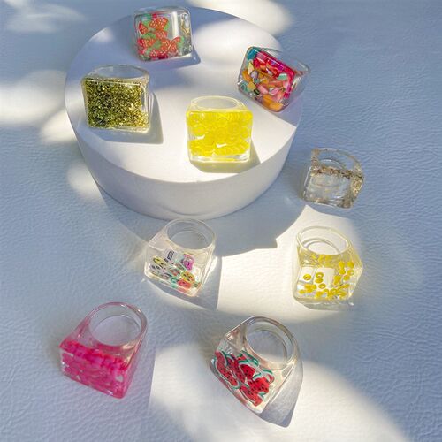 Lost Lady Stylish New Transparent Square Chunky Rings for Wo