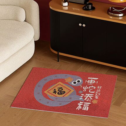 20年新年蛇年丝圈入户门地垫耐脏门垫家用喜庆大吉红色进门地毯