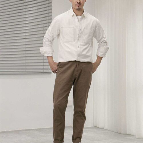 Nengmeng Contrast Color Collation Ming Line Work Shirt Loose