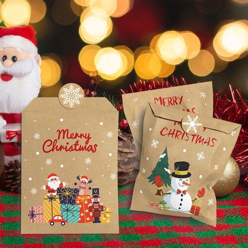 24pcs Merry Christmas Gift Bags Santa Claus Kraft Paper Cand