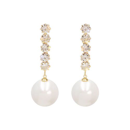 2025 Earring Korean Style Oversized Pearl Long Zircon Earrin