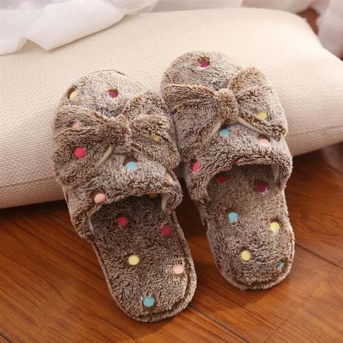 Women Winter Home Slippers Autumn Cute Bow Colorful Polka Do