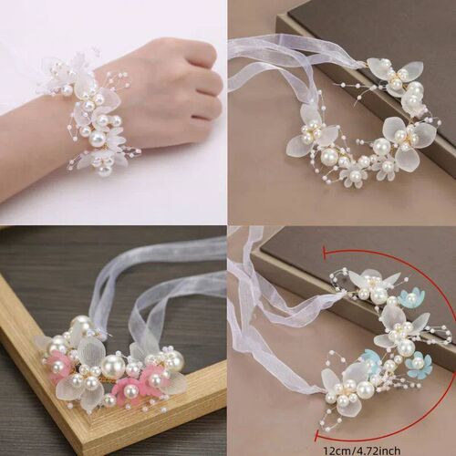 Spring Bohemian Girls Bridal Pearl Hair Headdress Flower Wre