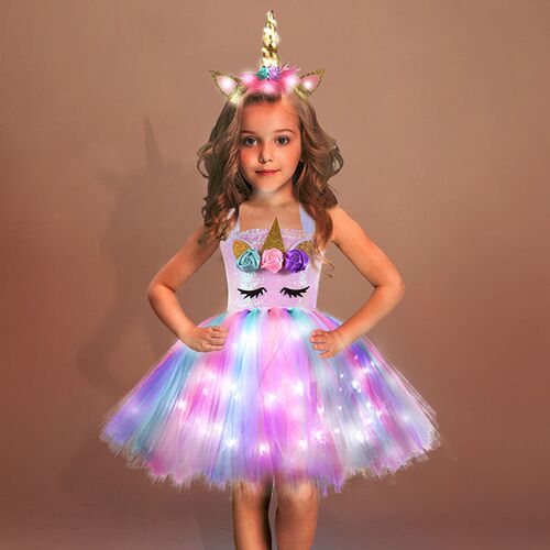 Girls Shiny Unicorn Tutu Dress Glowing Kids Unicorn Dresses