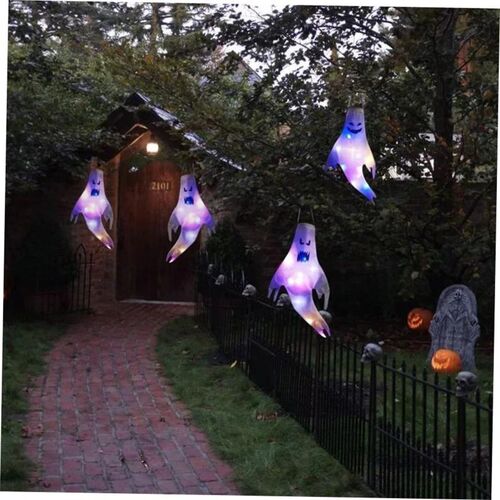 Halloween Ghost Hanging with LED Light Spooky Ghost Flag Ind
