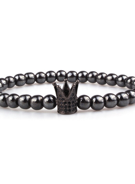 New 6mm Copper Bead Micro Inlaid Pickaxe Crown Brlet for Men