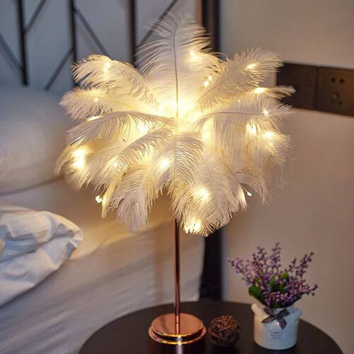 Feather Table Lamp Bedroom LED Night Light ins Girl Heart Be