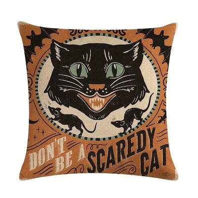 4pcs, Linen Blend Throw Pillowcases Decorative Happy Hallowe