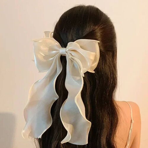 Sweet Chiffon Bow Hair Clips Girls Blue Shining Satin Bowkno